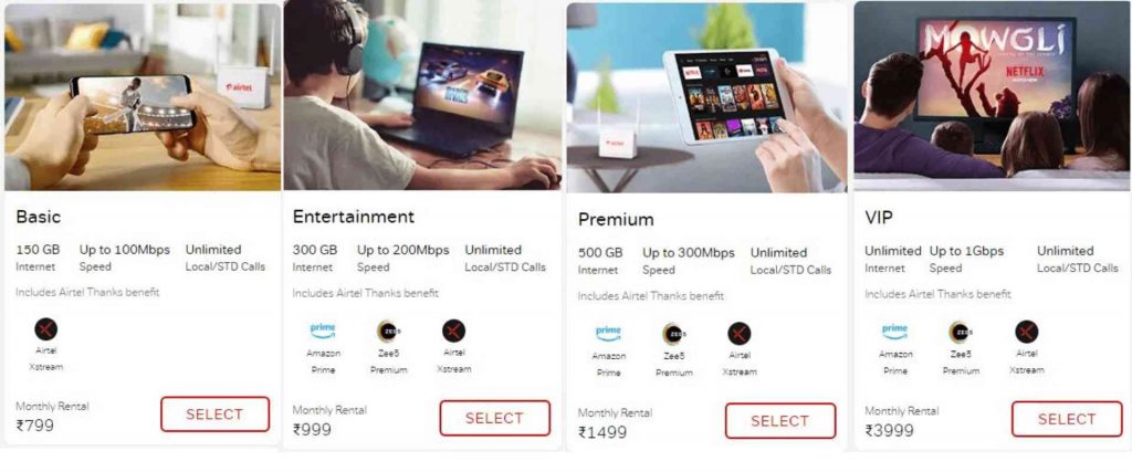 Airtel Fiber Broadband Plans.