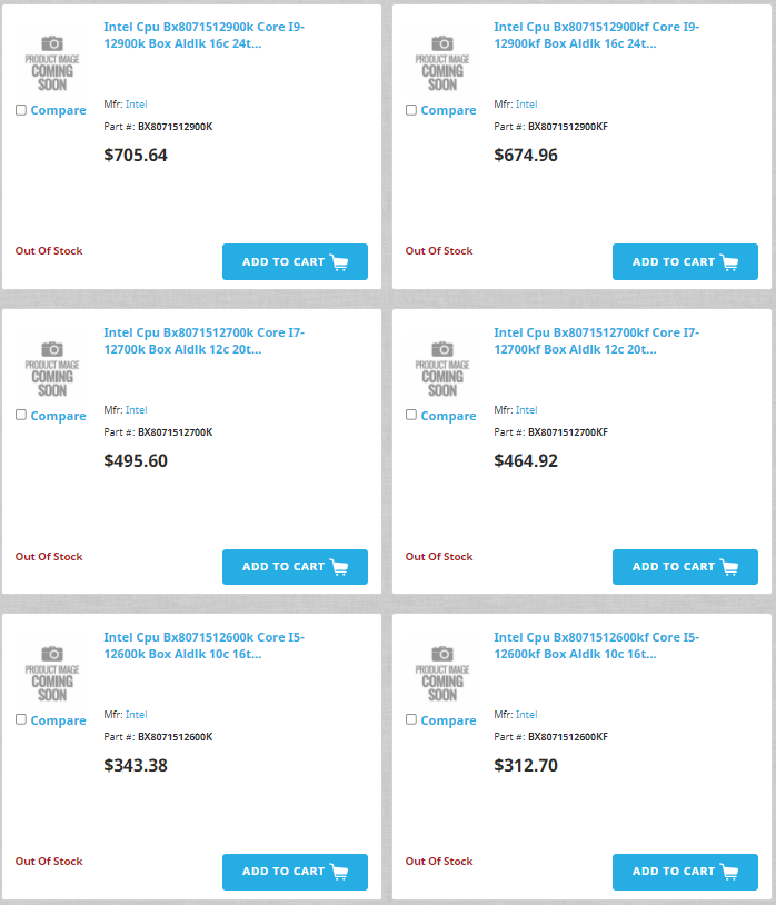 Intel 12th gen Alder Lake Prices leaks